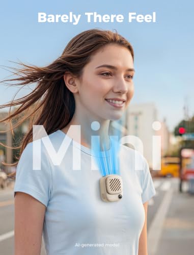 Image of Aecooly Magnetic Neck Fan, Snap On & Go, Mini Portable Hands Free Wearable Fan, USB Rechargeable [10H Max Cooling Time], Personal Battery Powered, Pocket for Travel, Summer, Gifts for Women -Beige