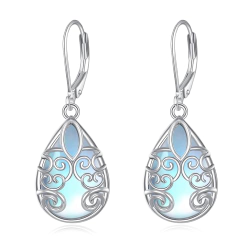 Boucles d'oreilles pierre de lune argent 925 femme goutte suspendue