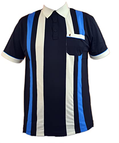 Gabicci - Polo Shirt with Contrast Collar Sleeve Ends and 4 Large Vertical Stripes (as8, Alpha, x_l, Regular, Regular, Navy)