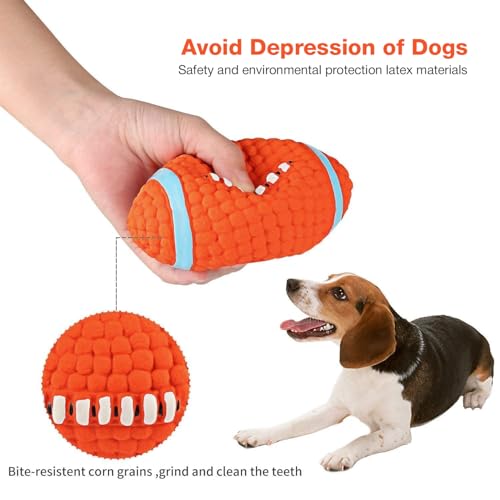Image of Play Ball for Dogs and Pets |Durable Natural Rubber Squeaky Rugby Dog Toy Baseball|Chewing and Teething Toy for Dogs and Puppies (Orange)