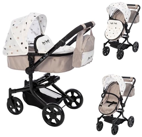 Ella & Piet&reg; Puppenwagen MOOVE4 mit Wickeltasche 2in1 (Schwarz-Wei&szlig;-Schlamm)