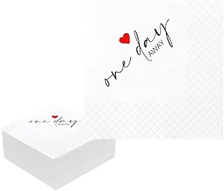 One Day Away Rehearsal Dinner Cocktail Napkins, One Day Away Party Supplies Paper Napkins in Bulk for Rehearsal Dinner Wedding Beverage Table Decorations 2-Ply, 5x5 Inches (50, Black and Red)