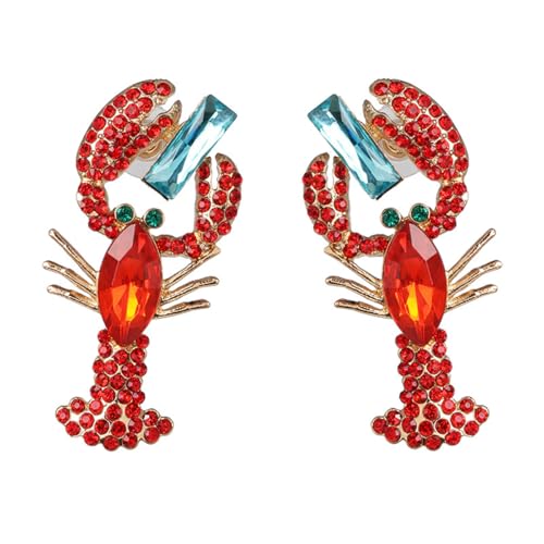 Exaggerated Creative Enamel Lobster Crab Dangle Drop Earrings Colorful Bohemia Rhinestone Lobster Crayfish Animals Stud Earrings for Women Summer Beach Holiday Party Vacation Jewelry Gifts