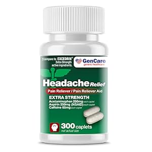 GenCare – Headache Relief Acetaminophen with Aspirin (NSAID) & Caffeine (300 Caplets) Value Pack | Head Pain, Muscle Aches, Back Pain & Body | Generic Excedrin Extra Strength