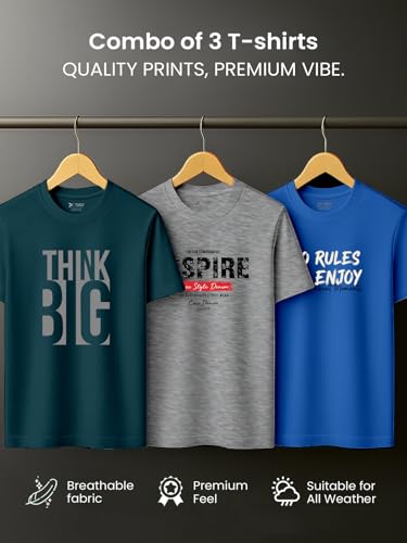 Image of XENOVAURBAN Men's Printed T-Shirt Combo Pack of 3 | Regular Fit Cotton Tshirts for Man