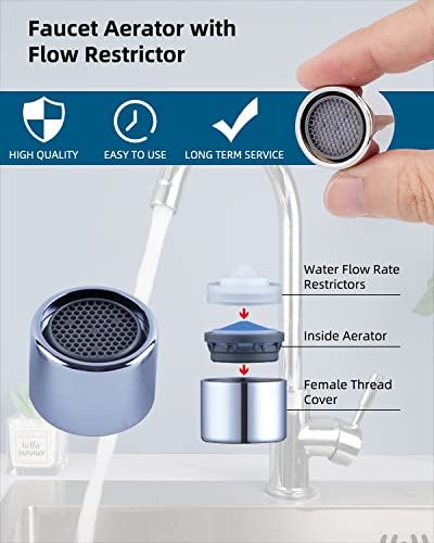 3 Pcs Faucet Aerator, Female Thread Kitchen Faucet Aerator Kitchen Sink Aerators, 1.2, 1.5, 1.8, 2.5 Gpm Flow Restrictor Replacement Parts Bathroom, 15/16-Inch 22Mm Female Thread-Chrome #TOP5