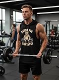 IRON PANDA Men's Workout Hooded Tank Tops Sleeveless Gym Hoodies Bodybuilding Muscle Shirts-Kinda FIT Sorta Fat Hooded Tank Black