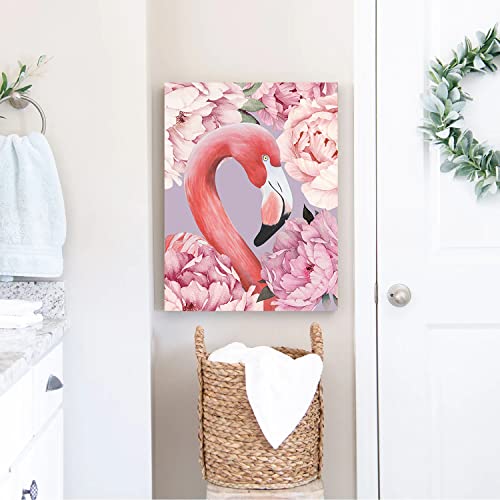 Flamingo With Peony Flowers Picture Wall Art Beautiful Watercolor Flamingos Canvas Prints Decor Modern Paintings Photo For Girls Bedroom Living Room Home Decoration,12X16 Inches #TOP5