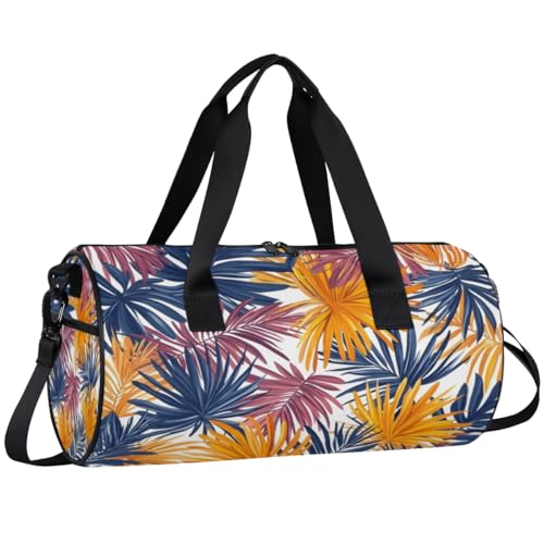 Watercolor Tropical Plants Round Barrel Sports Fitness Bag, Travel Luggage Bag, Reusable Handbag, Suitable For Men and Women