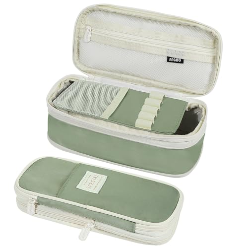 Image of MoKo Large Capacity Pencil Case, Aesthetic Pencil Pouch Bag with Zipper, Cute Pen Case Stationery Organizer Holder for Office /School Supplies, Back to School Gift, Green