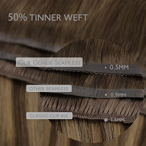 Image of WENNALIFE Lace Seamless Clip in Hair Extensions Human Hair 7pcs Ultra Invisible 50% Thinner Seamless Clip Ins Balayage Chocolate Brown to Caramel Blonde Natural Remy Hair 22 inch