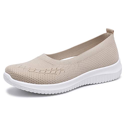 WILLFUN Women’s Breathable Walking Shoes-Slip On Mesh Knitted Flats Soft Gym Sneakers Flexible Lightweight Casual Easy Shoes