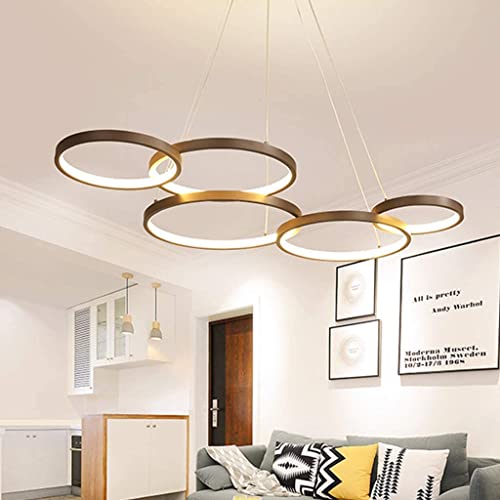 Moderne LED Pendelleuchte Mit 5 Ringen, Dimmbar Per Fernbedienung - 80W, Höhenverstellbar, Für Wohnzimmer & Esszimmer