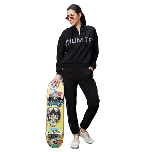 Image of Globus Women Black Typography Print Long Sleeves Hooded Bomber Jacket-3640090001