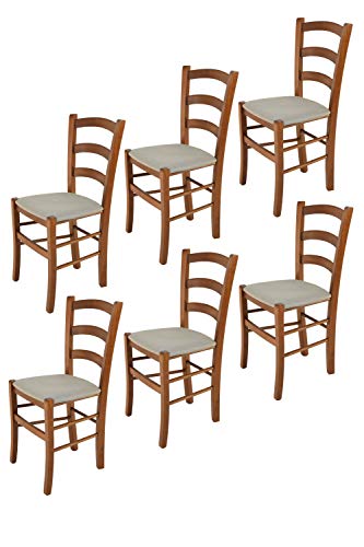 t m c s Tommychairs - Set 6 sillas Venice para Cocina y Comedor, Estructura en Madera de Haya Color Nuez Claro y Asiento tapizado en Tejido Color Gamuza
