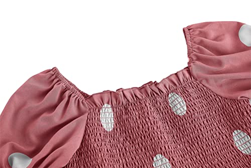 Poploli Girls Casual Polka Dot Maxi Dress Summer Kids Ruffled Puff Short Sleeve Flowy Smocked Dresses For 5-14 T Pink #TOP5