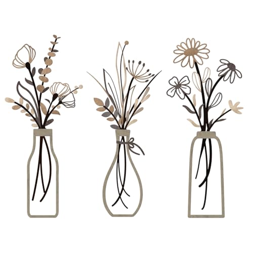 3 Stück Metall Blumen Vase Wanddekoration, Wandkunst Badezimmer Dekoration Minimalistische...
