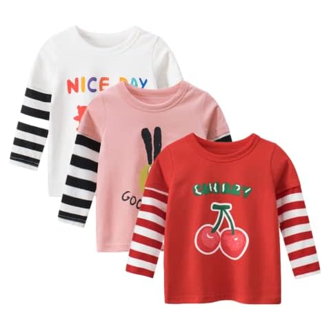 amropi Bebé Niñas T-Shirt Pack de 3 Rayas Camiseta de Manga Larga Cover