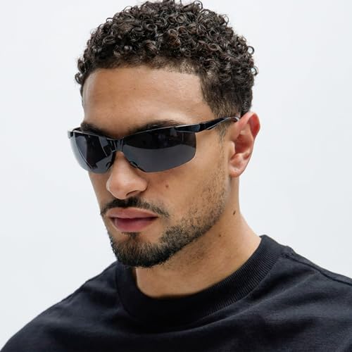Image of SURGE DRIFT Sports Sunglasses | UV 400 Protection Anti-Glare Goggles | Lightweight Performance Sports Sunglasses for Men | Cycling, Running, Driving & Outdoor Activities | Black