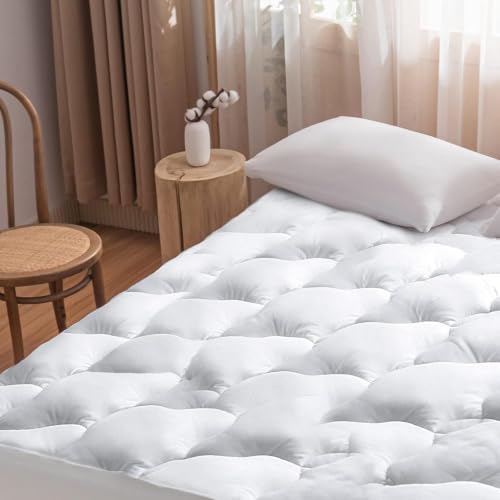Image of WhatsBedding Waterproof Mattress Topper Twin XL Size Cotton Top Down Alternative Filling Pillow Top Mattress Topper Cover-Fitted Quilted (Twin XL Mattress Topper)