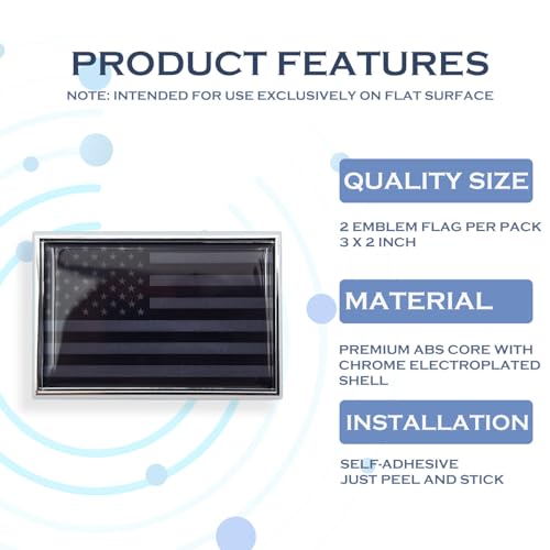 Image of Black US American Flag Sticker Emblem Decal USA Car Chrome Flags, 2 Pack, 3 x 2 inches
