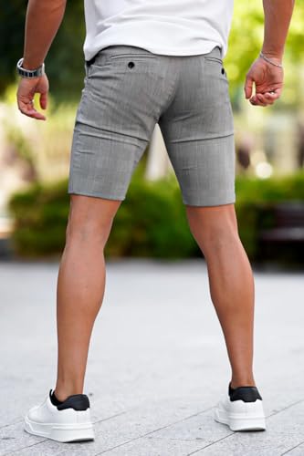 Image of GINGTTO Mens Slim Fit Shorts Plaid Chino Short Tapered Leg Skinny Stretch