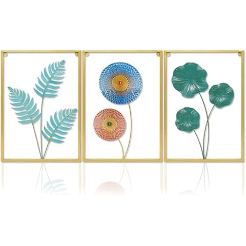 VeyFolzin.st 3D Metal Wall Art Decor, Modern Home Wall Hanging Decor with Frame, Plants Flower Leaves Wall Sculpture For Living Room Bedroom Dining Kitchen Bathroom Hallway (Leaf B) Cover