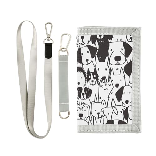 ALAZA Kids Wallets for Boys Girls Toddler Trifold Wallet Children Small Doodle Dogs Line Art with Zipper Coin Pocket
