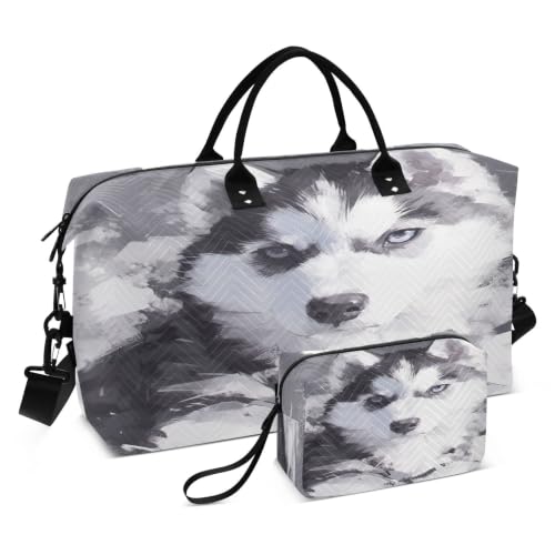 Sac de voyage Chien Neigeux Noir avec trousse de toilette pour week-end et sport