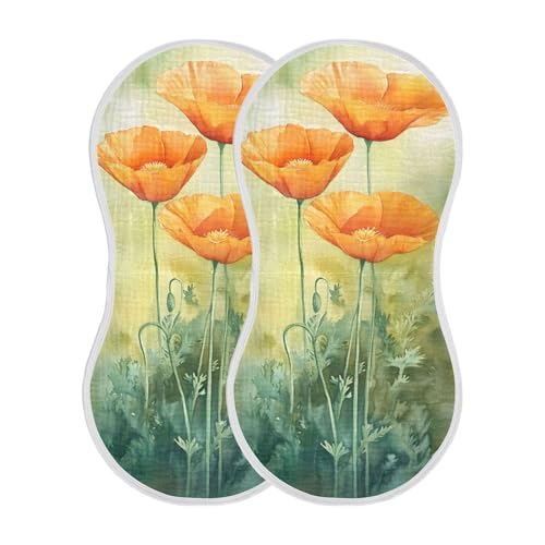 xigua Watercolor Orange Poppies Muslin Baby Burp Cloths Set of 1, Super Soft & Absorbent Burping Rags, Cotton Burp Clothes Shower Gift for Newborn, Baby Girls and Boys2
