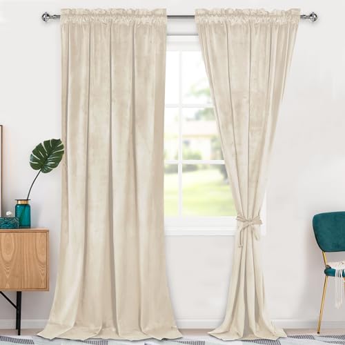 Hiasan Velvet Blackout Curtains 108 inches Long 2 Panels 52W x 108L Cream