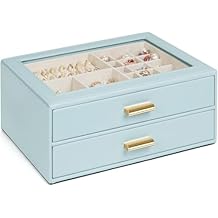 AKOZLIN Jewelry Box with Clear Lid Functional Leather Jewelry Storage Organizer Case 2 Drawers for Women Girls Necklace Ring Bracelet Earring