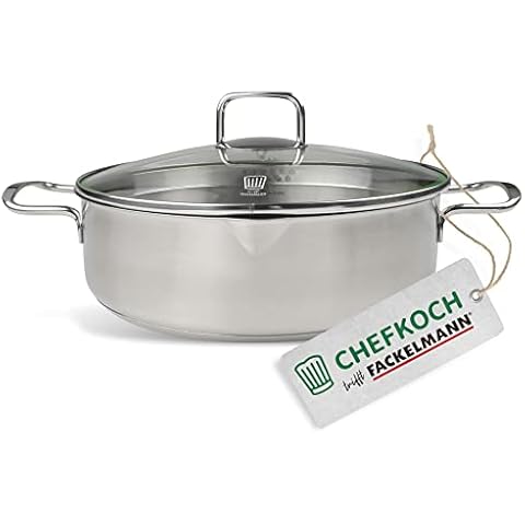 FACKELMANN Chefkoch Servierpfanne Ø28 cm München mit Öl-Dosiersystem und energiesparendem Kapselboden - Pfanne aus Edelstahl Cover