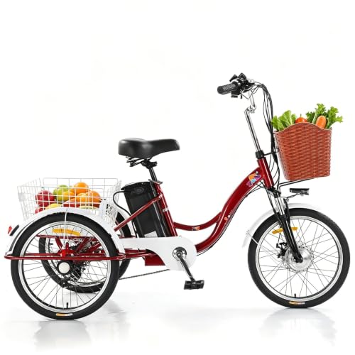 Triciclo Eléctrico para Adultos,Bicicleta Eléctrica,20 Pulgadas,Batería Extraíble,Cuadro De Fácil Acceso,con Cesta De Gran Capacidad,Ideal para Desplazamientos Diarios Red