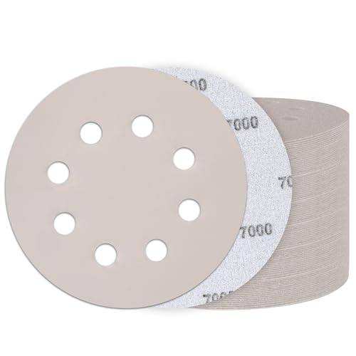 Image of 50PCS 5 Inch Sanding Discs 7000 Grit, Wet Dry Hook and Loop Sandpaper | 8 Hole Silicon Carbide Round Sand Paper, Water and Oil Resistant, Orbital Sander for Wood Metal Automotive Polishing
