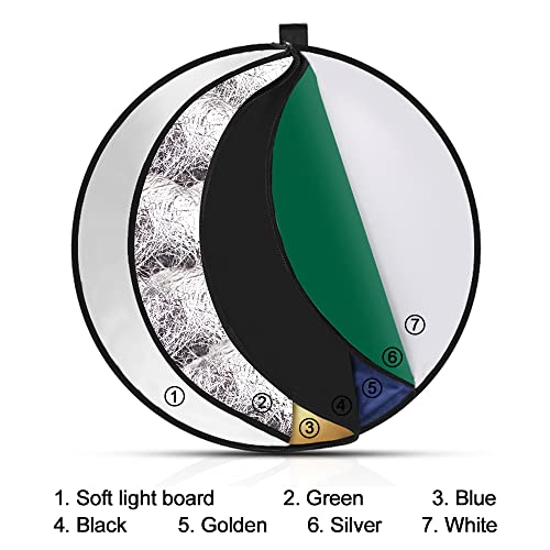 43 In/110Cm Light Reflector 7-In-1 Photography Lighting Reflector Collapsible Multi-Disc With Bag For Photo Studio Photography Outdoor Lighting, Translucent/Silver/Gold/White/Black/ Green/Blue #TOP1