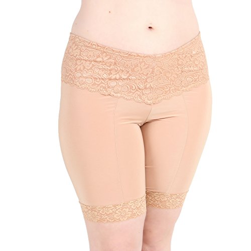 Undersummers Lace Shortlette: Anti-Chafing Plus Size Slip Shorts for Under Dresses (2X, Beige)