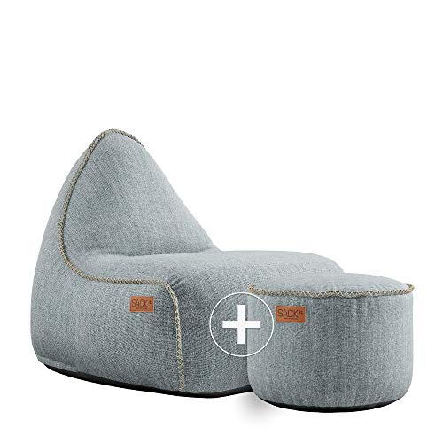 SACKit - RETROit Cobana - Puf y sillón para interior y exterior con respaldo - Perfecto para salones, exteriores en el jardín o balcón - Con un taburete - Diseño danés, Sand Melange