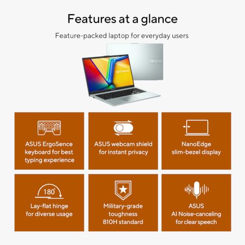 Image of ASUS Vivobook Go 15 Laptop, 15.6 inch FHD 16:9 Display, AMD Athlon Silver 10 Processor, AMD Radeon Graphics, 4GB RAM, 128GB SSD, Windows 11 Home, Green Gray, E1504FA-PS04-G