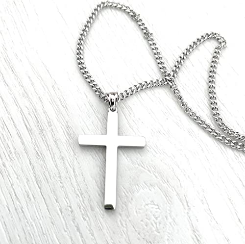 14K Mens Women Sterling Silver Traditional Cross Pendant 3mm Italian Cuban Chain Necklace for men women Fashion Jewelry,Wear Alone or with Pendant4