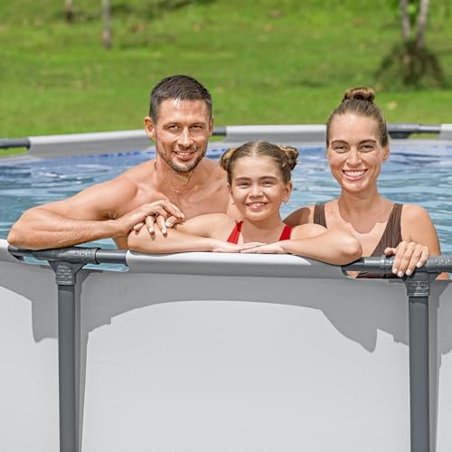 Bestway Steel Pro MAX 14\' x 42\" Above Ground Pool, Round Metal Frame Outdoor Swimming Pool Set with Filter Pump, Ladder, and Cover, Gray - Thumbnail 7