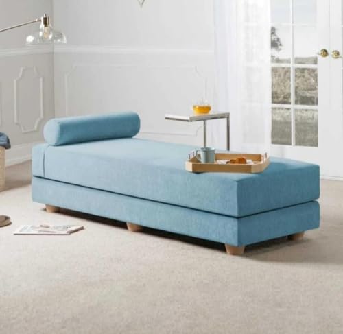 Image of SOUL CRAFT Daybed /Fold-Out Sleeper, Queen-Size Mattress Solid Wood Queen Bed Solid Wood Queen Bed (Cyan)