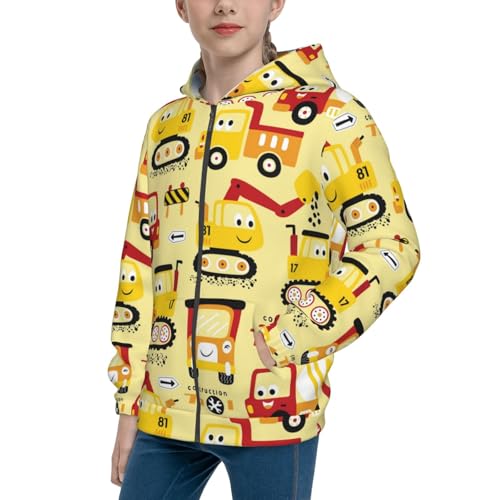Funny Construction Vehicles Kids Pullover Hoodies Boys Zip Up Sweatshirts Girls Athletic Clothes with Pocket
