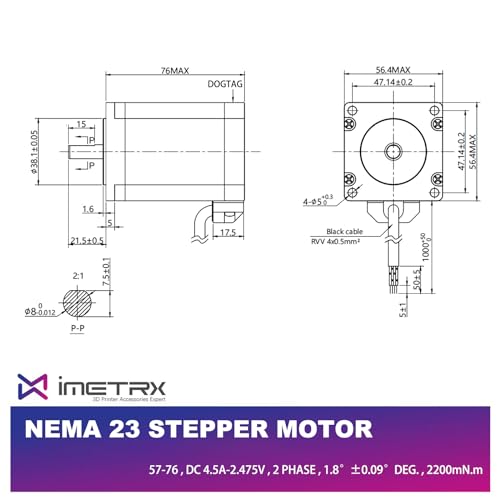 Moteur pas à pas Nema 23 de 76 mm avec couple de 2,2 N.m et 4 fils pour machines de précision - 5