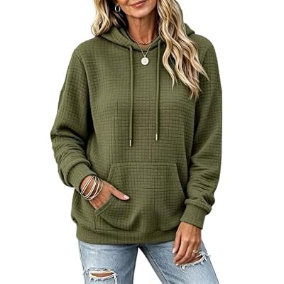 Waffle Knit Hoodies for Women Long Sleeve Oversized Soft Comfy Sweatshirt Casual Fashion Fall Winter Hooded Tops Army Green