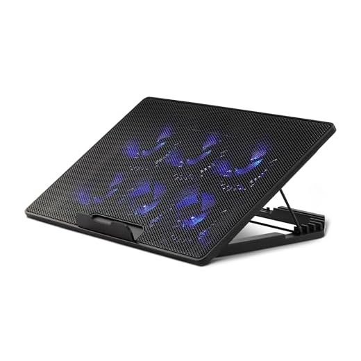 Amazon Basics Laptop Cooling Pad Stand with 6 Quiet Fans, Height Adjustable, for 12-17 inch Laptops, with USB-A and USB-C Ports