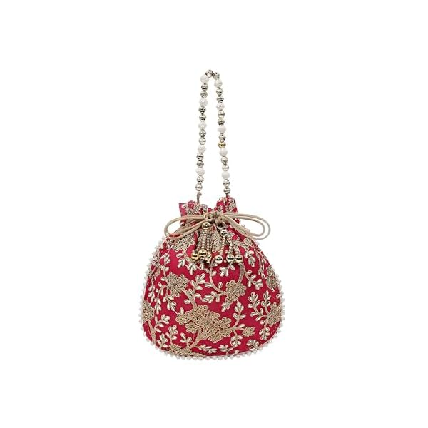 Kuber Industries Silk Embroidered Women Potli Bag (Pink) -CTKTC8812 - Image 4