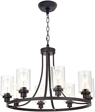 MELUCEE 8 Lights Large Farmhouse Chandelier Wagon Wheel, Industrial Island Lights for Kitchen Oil Rubbed Bronze Finish, Dining Room Lighting Fixtures Hanging