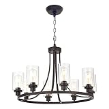 MELUCEE 8 Lights Large Farmhouse Chandelier Wagon Wheel, Industrial Island Lights for Kitchen Oil Ru