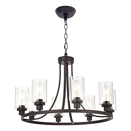 MELUCEE 8 Lights Large Farmhouse Wagon Wheel Chandelier Oil Rubbed Bronze by MELUCEE - Used condition - US$227.99